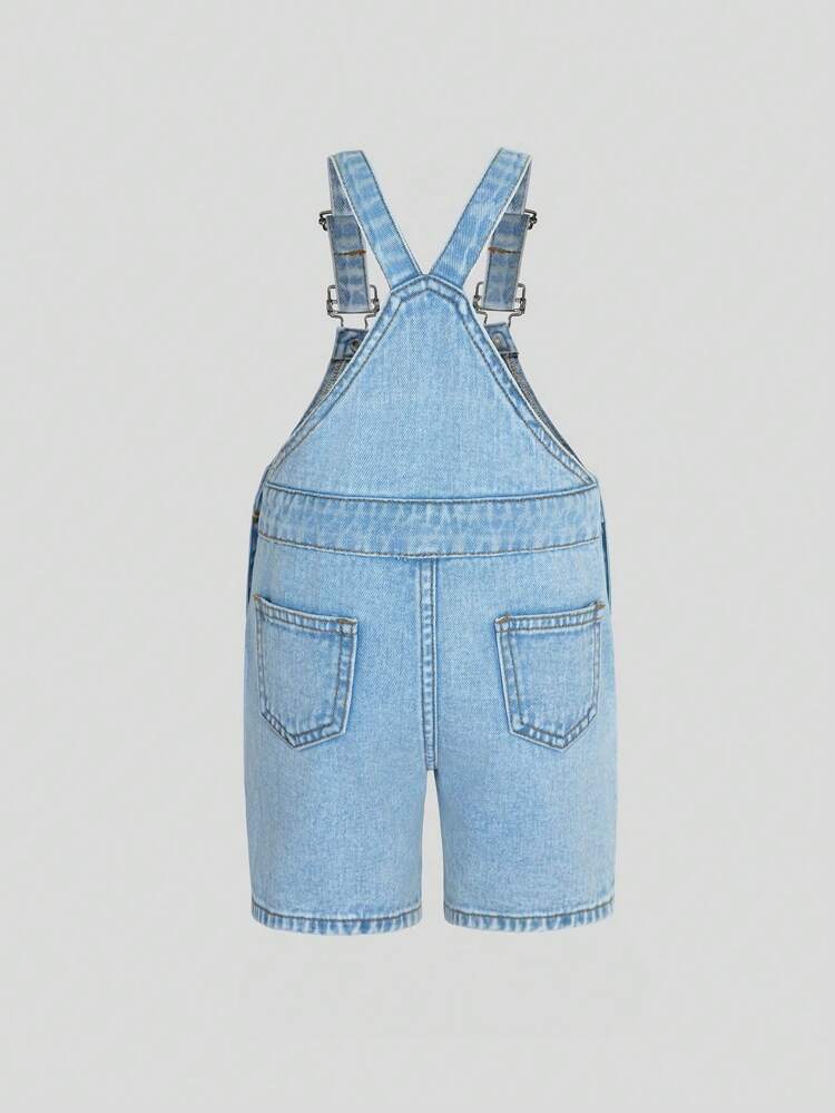 Baby Boys Cartoon Patched Sleeveless Denim Jumpsuit With Pockets
