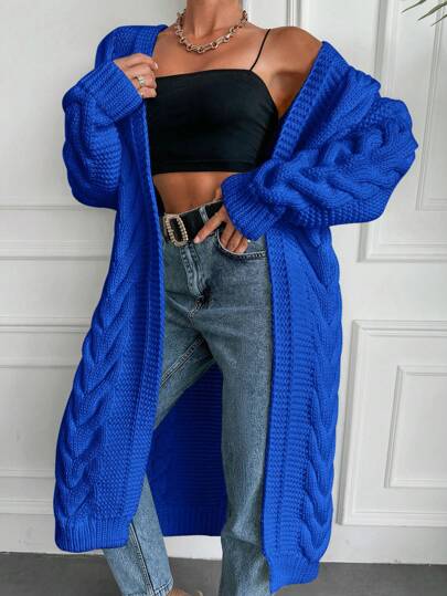 EURMUSE Kvinnors Kabel Stickad Medellängd Koftor