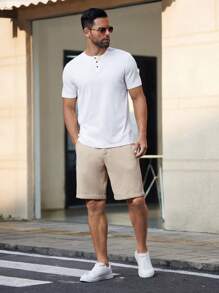 HIMLAND 男士纯色梭织短裤，及膝长度，适合日常穿着，春夏季，适合送给老公、男朋友的礼物，老公