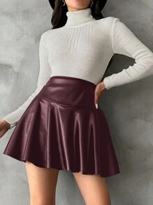 SHEIN Cottnline Solid Color Side Zipper Women'S Skirt - Maroon - View 5