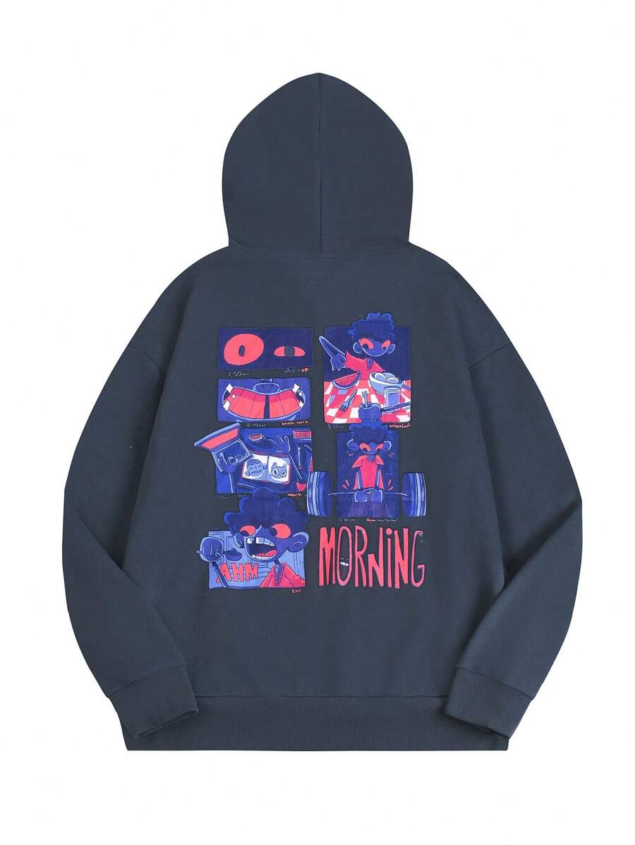 GAWX 艺术家男士卡通印花连帽运动衫，秋季上衣，适合秋冬季、节日、新年、度假、节日 - 寶藍色 - 查看 1