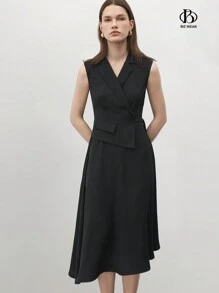 BizChic 1 件高腰女士无袖优雅办公室通勤黑色连衣裙 - 黑色 - 查看 8