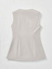 SHEIN Privé Prenda exterior para mujeres de color caqui con cuello en V y anchos hombros - Caqui - Ver 7