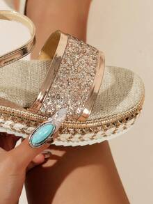 Damskie sandały na koturnie z okrągłym noskiem, zapięcie na rzep, platforma z grubą liną, klasyczne szpilki na grubym obcasie, wygodne codzienne klapki typu mule