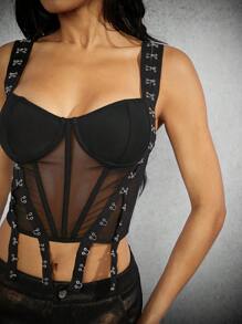 Hauture 女士純色簡約網眼日常背心 - 黑色 - 查看 4