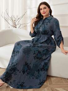 Mulvari Elegante vestido largo de talla grande con estampado floral y cintura ajustada, para primavera/verano