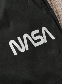 Manfinity Homme Father's Day Men's Woven Long Alphabet Printed Casual Straight Tapered Pants, Suitable For Daily Wear In Spring And Summer - Black - View 3