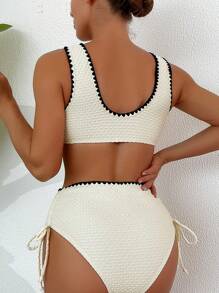 SHEIN Swim Conjunto de biquíni sexy feminino com acabamento floral para praia no verão - Branco - Ver 2