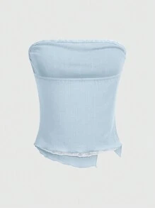 ROMWE 蕾絲拼接淺藍提花筒身上衣 - 淺藍色 - 查看 2