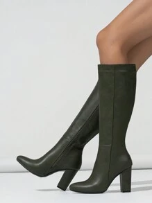 时尚欧美高跟拉链尖头细踝靴，秋冬舒适 - 墨綠色 - 查看 3