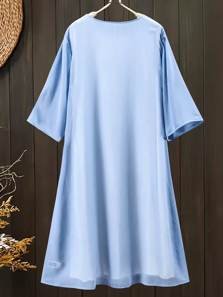 Plus Size Women's Elegant Printed Dress With Cover Up Set