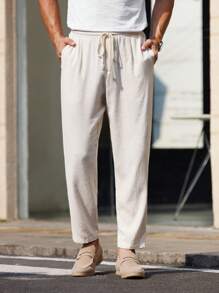 Manfinity VCAY New Men's Solid Color Woven Casual Tapered Pants - Apricot - View 4