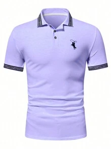 Manfinity Homme Men's Simple Daily Short-Sleeved Polo Shirt - Mauve Purple - View 4
