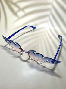 6副Y2K音乐节狂欢火焰风格多边形时尚眼镜，欧美流行，自拍道具，绿色派对眼镜配饰，沙滩配饰，夏季海滩度假、户外旅行眼镜