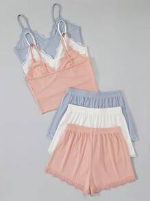 SHEIN Bộ 3 bộ đồ ngủ đơn giản màu trơn cho nữ, kích thước chuẩn/thường ngày, bộ đồ mặc ở nhà - Nhiều màu - Xem 2