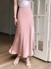 DAZY 女士简约纯色休闲通勤中长裙 - 粉色 - 查看 3