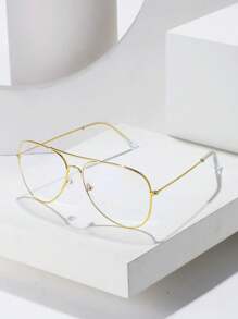 一副男士经典飞行员轻便日本产金色透明镜片金属双梁复古眼镜，四季皆宜 - 金色 - 查看 3