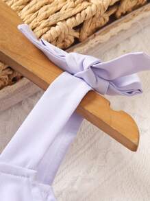 SHEIN Young Girls' Knot Shoulder Romper - Baby Blue - View 6