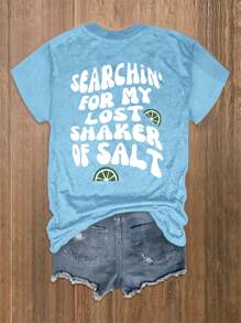 INAWLY Camiseta casual de manga corta con gráfico de letras para talla grande, ropa de regreso a la escuela PARA MI SALERO PERDIDO