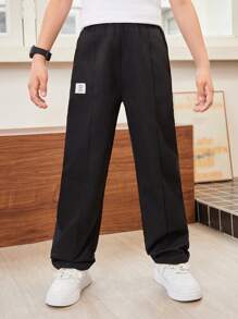 SHEIN 10歲男童1條彈性腰休閒褲，附字母徽章和牙籤口袋 - 彩色 - 查看 6