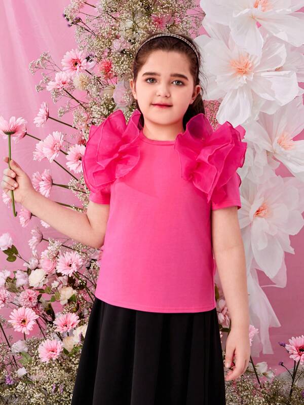 SHEIN Haut de blocs de couleurs en tricot à manches courtes pour fille préadolescente en taille étendue pour vacances décontractées, printemps/été