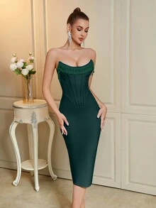 ADYCE 女士绷带吊带串珠露背派对礼服