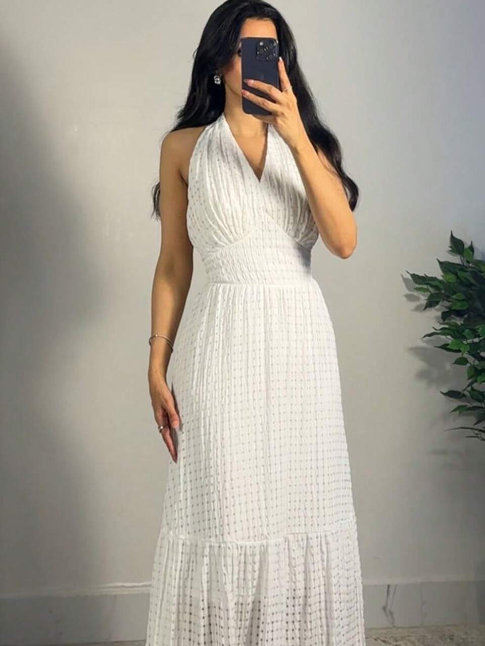 Women's Solid Color Halter Neck Backless Dress With Ruffle Hem For Summer Long Evening Dresses