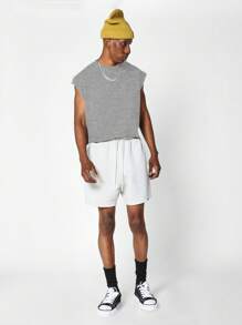 SUMWON Boxy Fit Crop Raw Edge Essential Tank - Grey - View 4