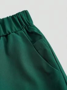 TaskEZ 純色V領短袖上衣和褲子護理制服套裝 - 綠色 - 查看 5