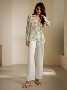 Aveloria Modichic Women's Sheer Mesh Random Embroidery Long Sleeve Shirt