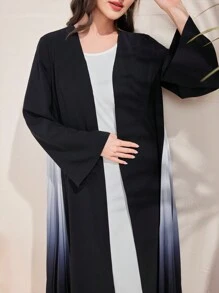 Al Najma Women's Gradient Color Long Sleeve Panel Pleated Long Elegant Abaya - Black - View 6