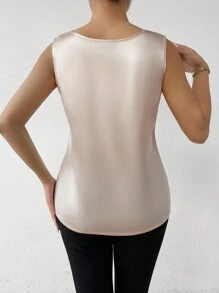 EMERY ROSE Women's Sleeveless Satin Patchwork Lace Blouse,Sleeveless Tops