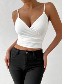 VaVaBold Women's Solid Color Simple Crossed Strap Tank Top For Daily Wear - White - View 5