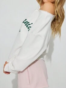 INAWLY 女性休閒字母印花下垂肩上衣