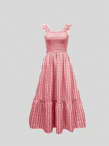 SHEIN LUNE Vestido diario simple de mujer con estampado a cuadros - Rojo - Ver 3