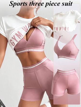 SHEIN Sovereign Charm Women Letter Printed Tank Top And Short Leggings Casual Sportswear Suit Workout Women Setwomen Workout Set Gym Women Outfit