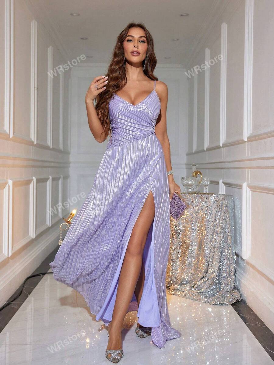 Elegant Purple Glowing Spaghetti Strap Ball Gown SHEIN UK