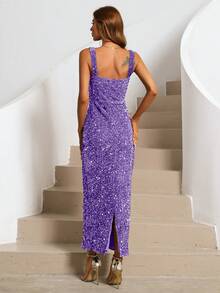 Elisanya 亮片方领无袖长款晚礼服，优雅正式，适合舞会、婚礼宾客、毕业典礼、晚宴等场合。