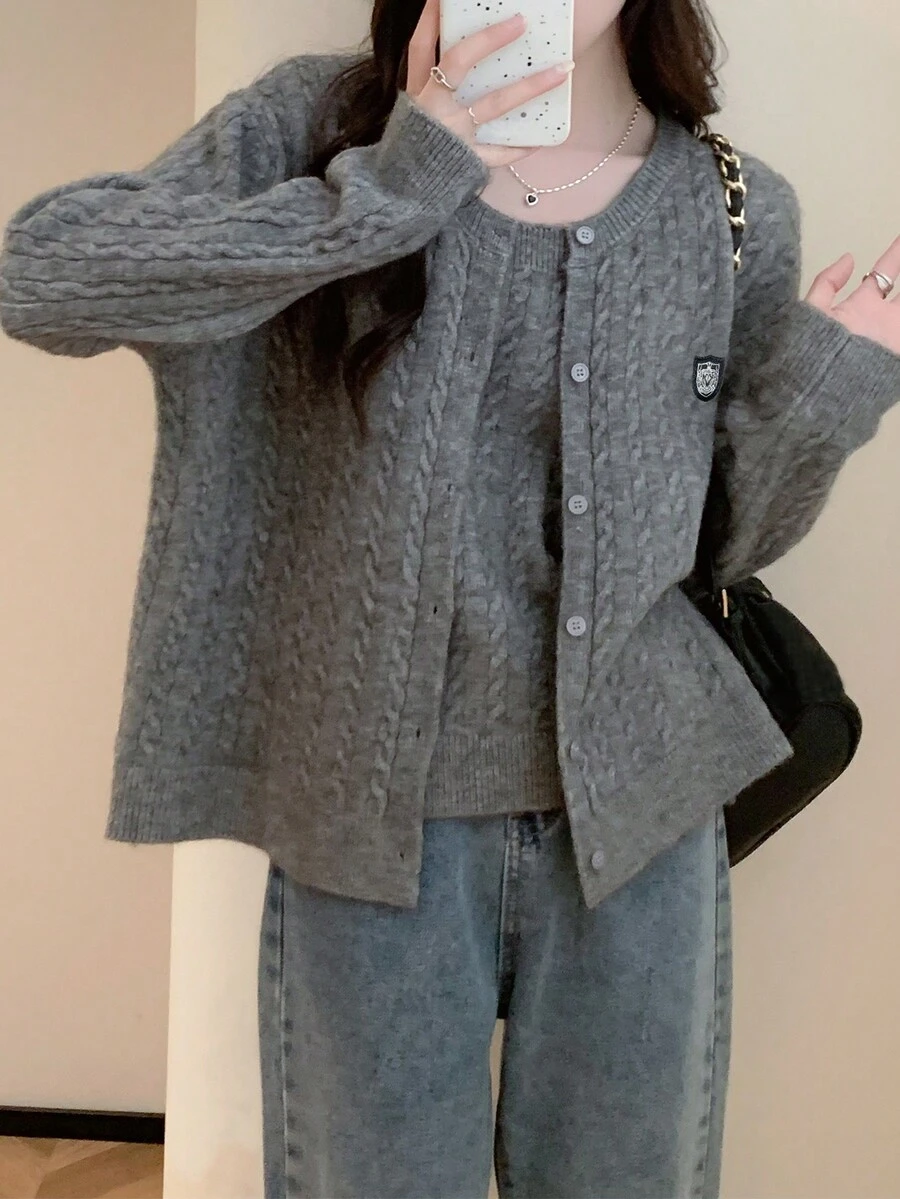 女士毛衣兩件套 - 灰色 - 查看 1