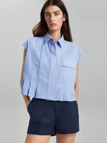 Ontre Damski Składanie Pokrywa I Pofałdowany Koszula