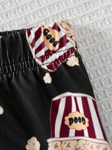 SHEIN Teen Girl Cute And Simple Popcorn Patterned Tank Top And Shorts Knitted Flame Retardant Home Sleepwear Set, Summer - Multicolor - View 4