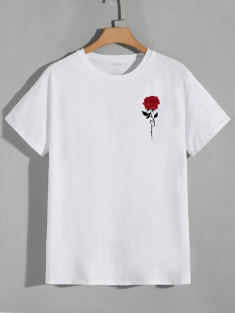 RueChic 100% Baumwolle Herren Lässig T-Shirt mit Rosen Muster