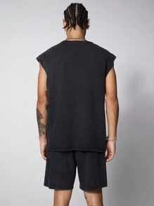 PAVTROS Manfinity Streetrush Men Graphic Print Sleeveless Round Neck Tank Top And Drawstring Letter Print Shorts Summer Casual Outfit - Black - View 2