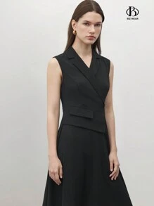 BizChic 1 件高腰女士无袖优雅办公室通勤黑色连衣裙 - 黑色 - 查看 6