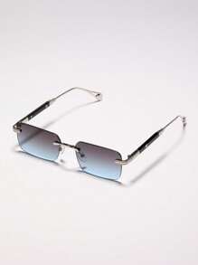 1 件装无框心形图案金属太阳镜，厚镜框，可调节鼻托，适合夏季男士（含眼镜盒和眼镜绳）太阳镜 太阳镜 沙滩配件 太阳镜 太阳镜 遮阳镜 适合夏季海滩度假、户外、旅行 - 漸層上灰/藍鏡片 - 查看 4