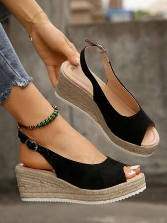 Women's Comfortable Wedge Heel Platform Sandals Black Summer Shoes With Thick Soles For Women To Wear