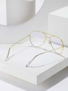 一副男士经典飞行员轻便日本产金色透明镜片金属双梁复古眼镜，四季皆宜 - 金色 - 查看 6