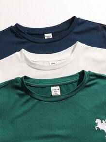 SHEIN Tween Boy 3pcs Casual-Fit Casual Round Neck Patterned Short Sleeve T-Shirts