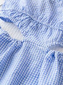 Soleia Blau-weißes kariertes romantisches Halfter Plissee Cut Out A-Linie Sommerkleid, Kleid, Sommerbekleidung - Blau-Weiß - Übersicht 5