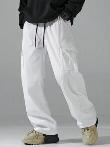 Claim Dot Quần Cargo màu trơn thiết kế bỏ túi cho nam, Quần dài cơ bản trơn đi chơi, Quà tặng cho chồng, bạn trai - trắng - Xem 8